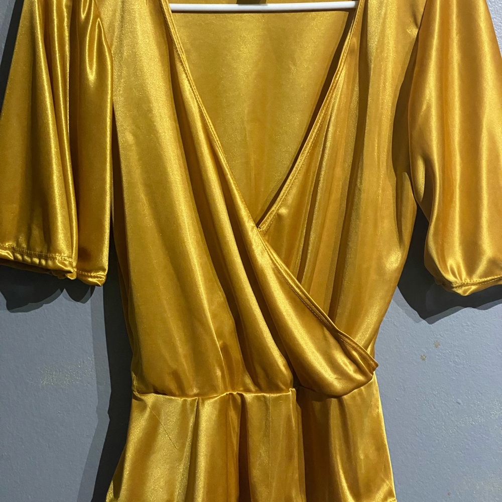Gold deep v- neck blouse